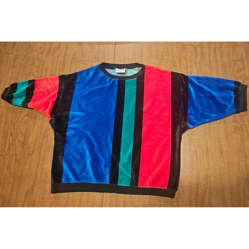 Vintage 70s 80s Women's Colorblock Velour Pullover Top M K